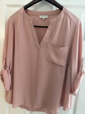 Adrienne Vittadini Blush Pink V-Neck Tunic with Pocket